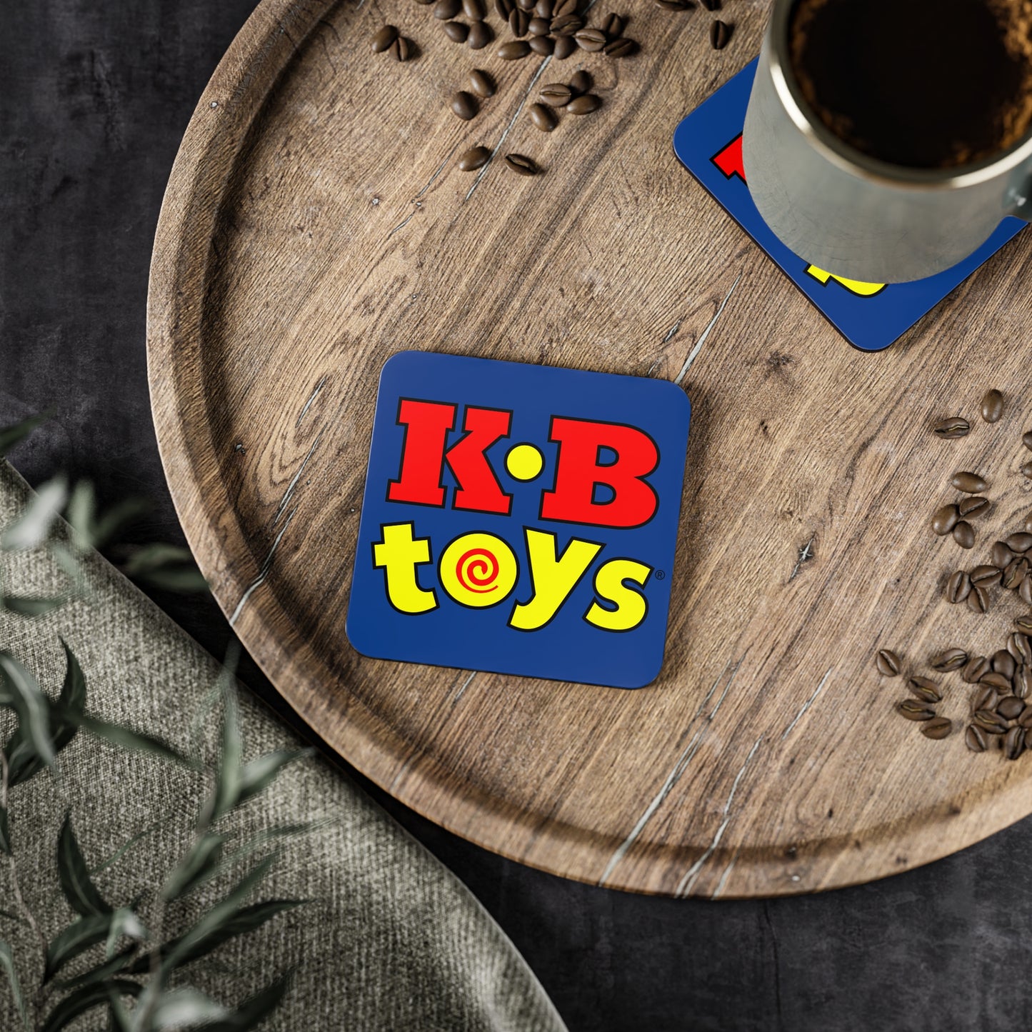 Coasters - KB Toys® Logo with Blue Background - Perfect Gift for Coffee-Lovers and Drink Enthusiasts