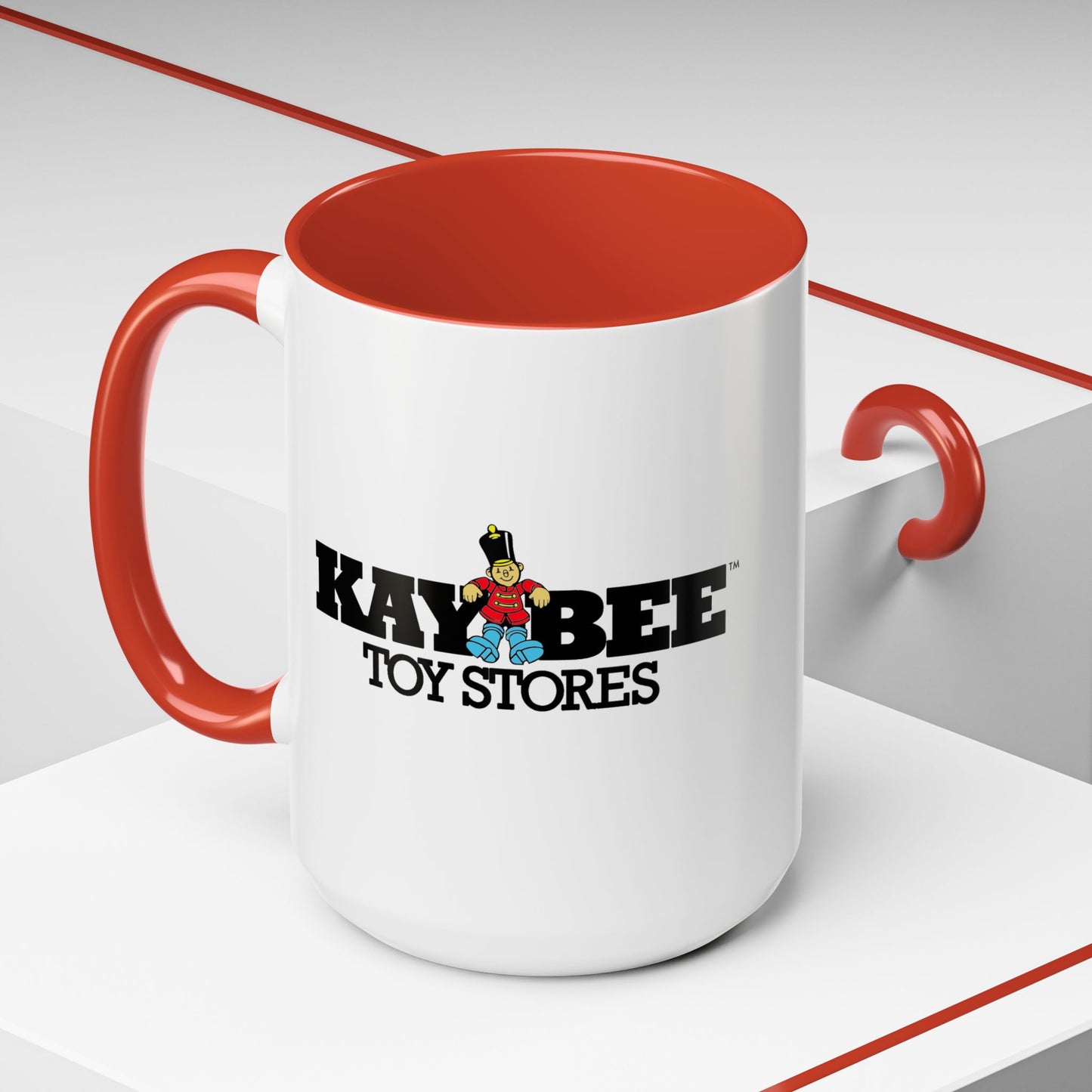 Coffee Mug, Dual Kay Bee Toys™ and KB Toys® Logos, Gift for Toy Enthusiasts and 90s Kids, Vintage 1984-1997 Toy Soldier Logo Design