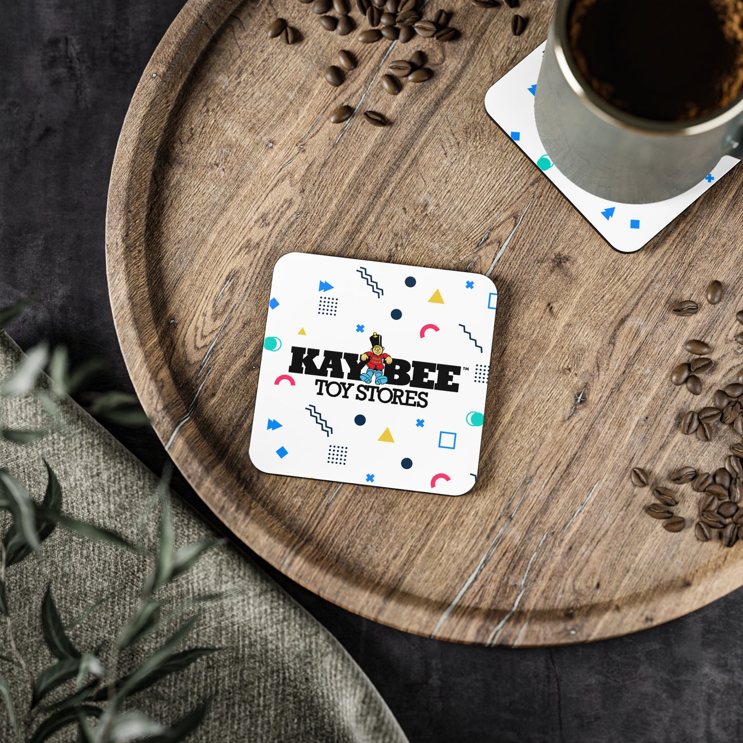 Coasters - Kay Bee Toys™ Logo Retro 80s Background - Perfect Gift for Coffee-Lovers and Drink Enthusiasts