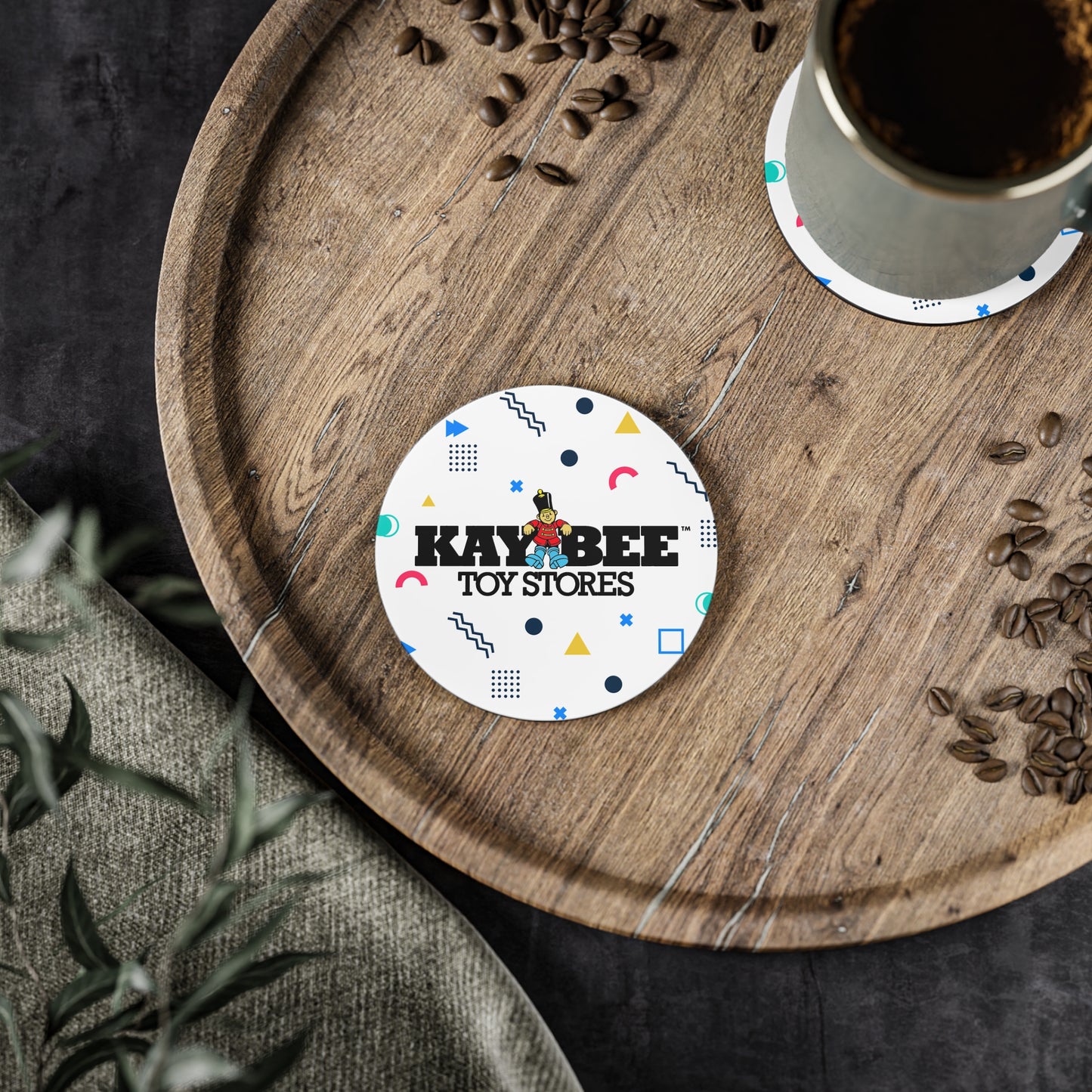 Coasters - Kay Bee Toys™ Logo Retro 80s Background - Perfect Gift for Coffee-Lovers and Drink Enthusiasts