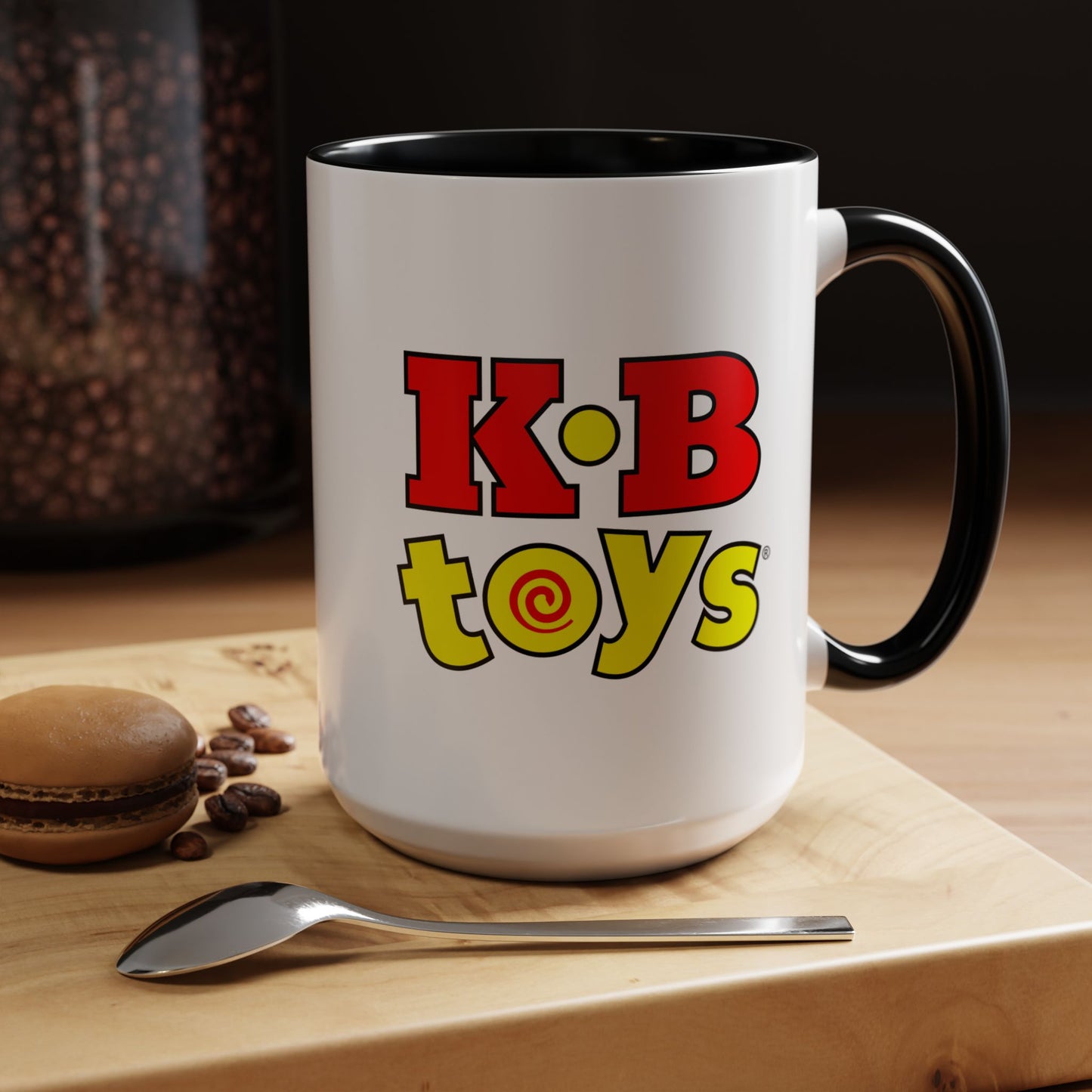 Coffee Mug, Dual Kay Bee Toys™ and KB Toys® Logos, Gift for Toy Enthusiasts and 90s Kids, Vintage 1984-1997 Toy Soldier Logo Design