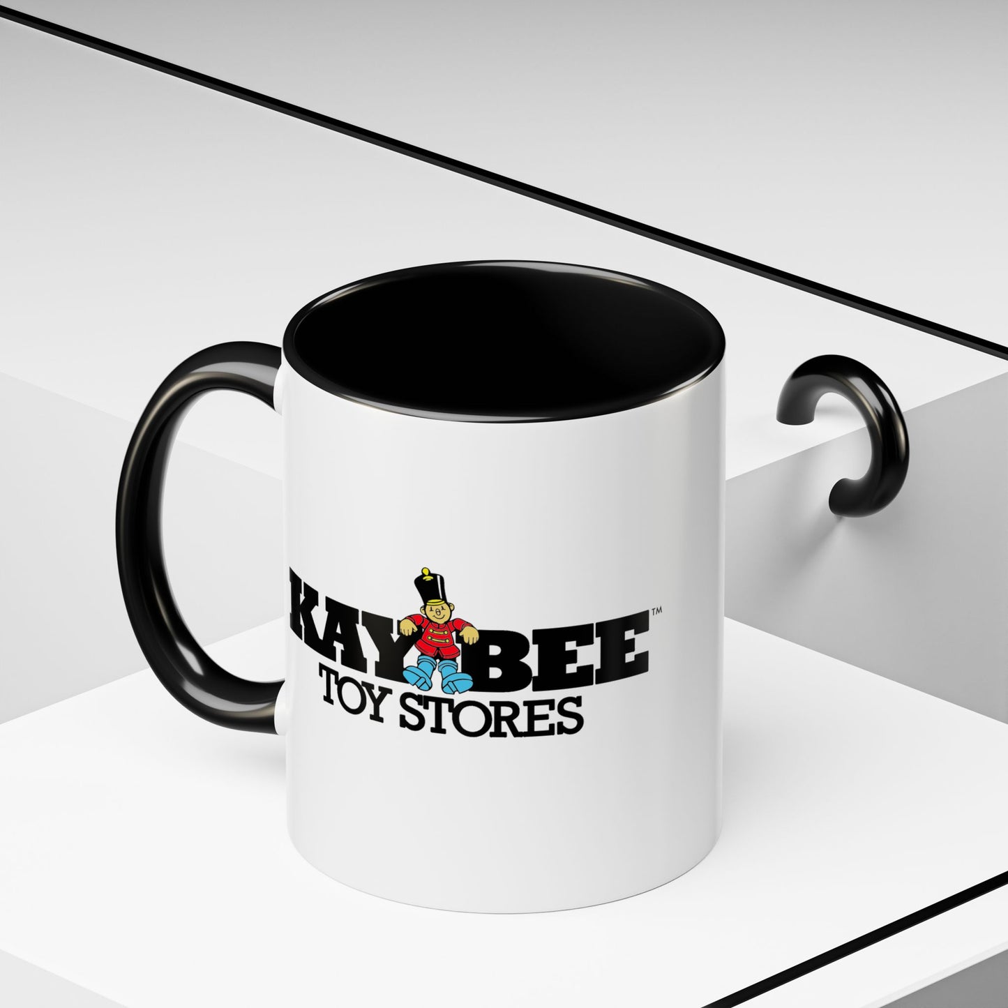 Coffee Mug, Dual Kay Bee Toys™ and KB Toys® Logos, Gift for Toy Enthusiasts and 90s Kids, Vintage 1984-1997 Toy Soldier Logo Design