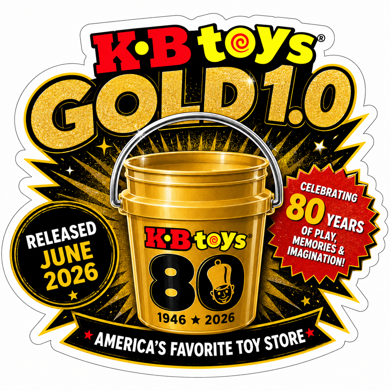 PRE-SALE BEGINS SOON | KB Toys® Gold 1.0 Founder's Pack – Official 2026 Anniversary Collector Set