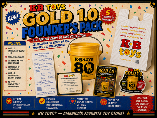 PRE-SALE BEGINS SOON | KB Toys® Gold 1.0 Founder's Pack – Official 2026 Anniversary Collector Set